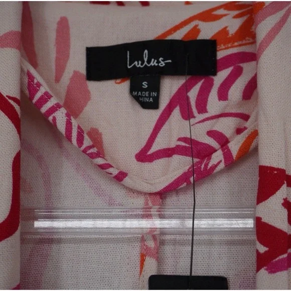 Lulus Blazer Womens Small Linen Blend Floral Leaf Print Open Front Jacket NEW - Picture 8 of 11